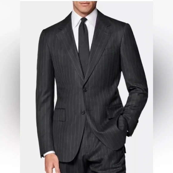 Jos A Bank Jacket Gray Pinstriped Wool Twill Sport Coat Blazer Mens 42R (BS) - Picture 1 of 6